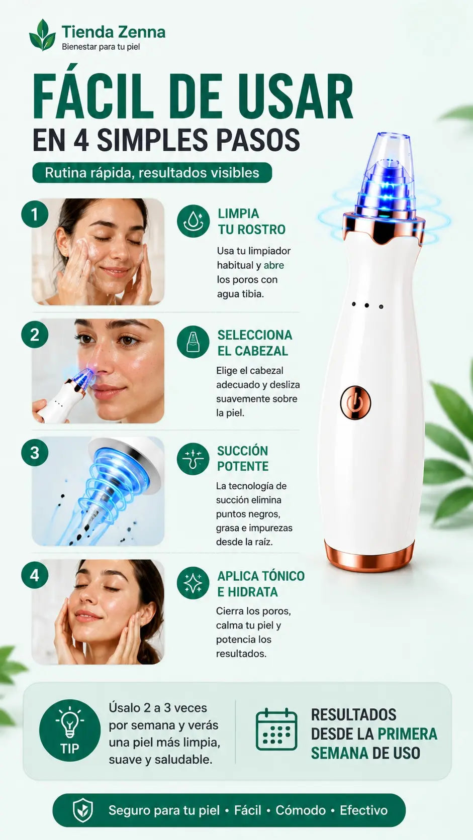 Aspirador facial para limpieza de poros - PoreClean Pro